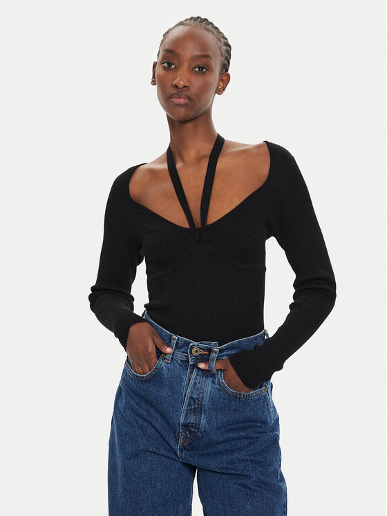 Brave Soul Sweter LK-273BUSTED Czarny Slim Fit