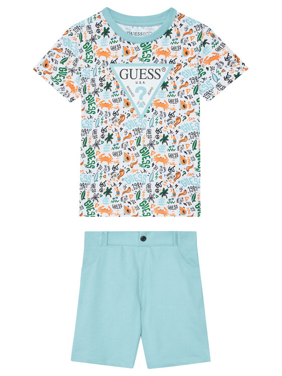 Guess Komplet t-shirt i szorty sportowe N6GG00 K8HM4 Niebieski Regular Fit