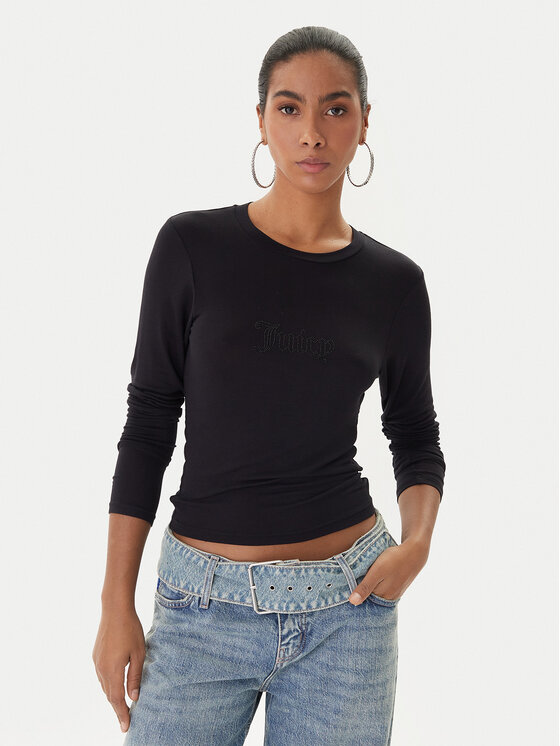 Juicy Couture Bluzka Slub JCWCT225312 Czarny Slim Fit