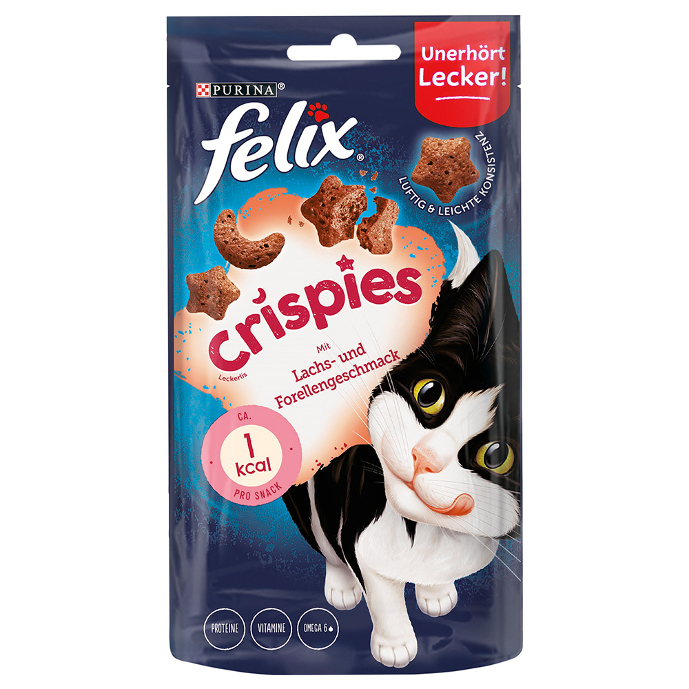 3 + 1 gratis! Felix, przysmaki dla kota, różne rodzaje - Crispies, łosoś z pstrągiem, 4 x 45 g