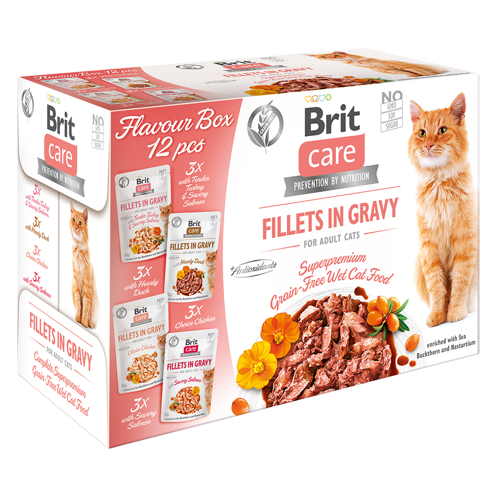 Brit Care Cat, filety w sosie , 12 x 85 g  -  Pakiet mieszany, 4 smaki