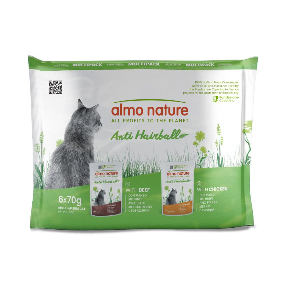 Almo Nature Functional Anti Hairball, 6 x 70 g - Wołowina i kurczak