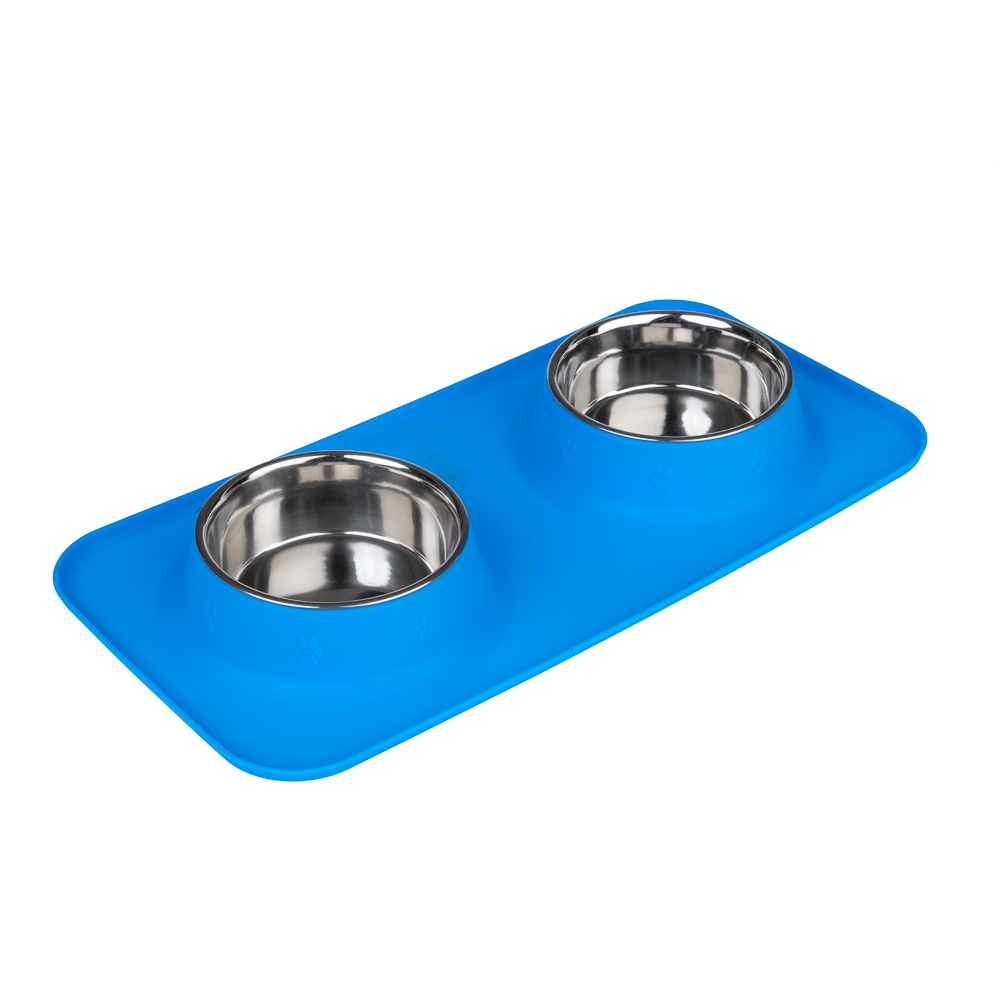 TIAKI Podwójna miska z silikonową matą - 2 x 540 ml, Ø 14 cm