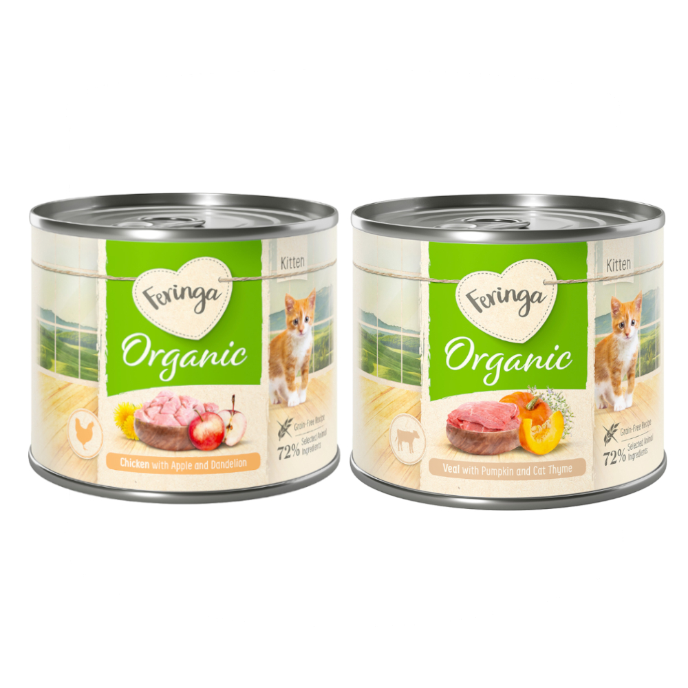 Megapakiet Feringa Bio Menü Kitten, 24 x 200 g - Pakiet mieszany bio (kurczak i cielęcina)