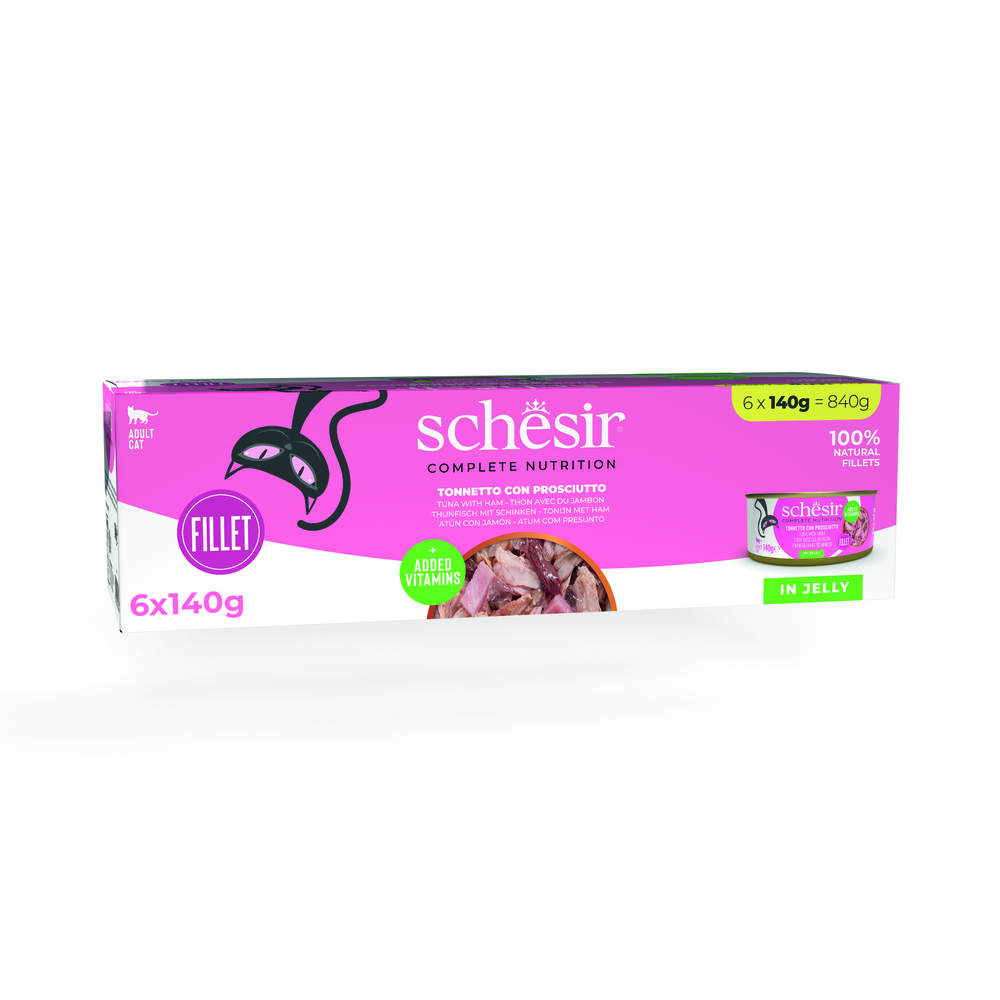 Schesir Complete Nutrition, filet w galarecie, 6 x 140 g w puszce - Tuńczyk z szynką