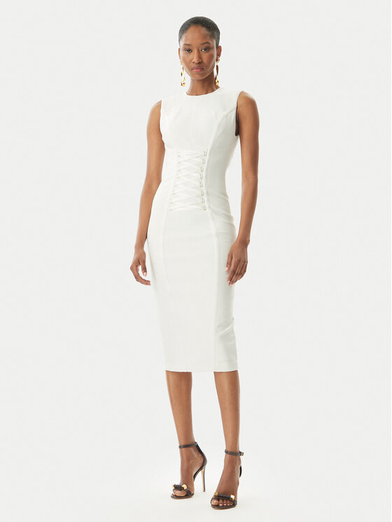 Elisabetta Franchi Sukienka koktajlowa AB76252E2 360 Biały Slim Fit
