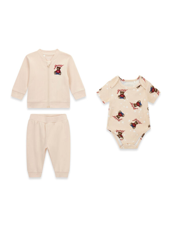 Guess Komplet bluza, body i spodnie dresowe H6RW02 KA6W4 Beżowy Regular Fit