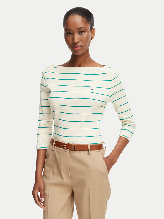 Tommy Hilfiger Bluzka New Cody WW0WW40589 Kremowy Slim Fit