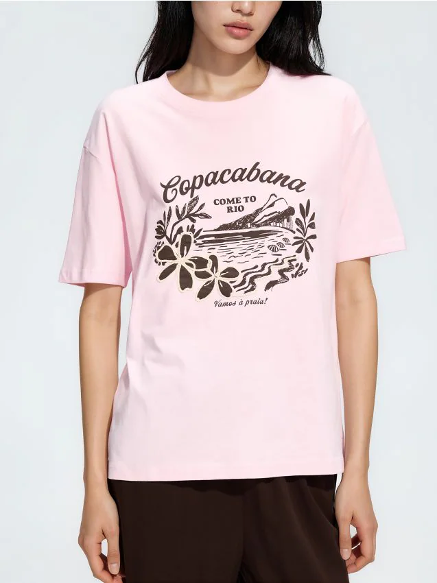 Reserved - T-shirt z nadrukiem - pastelowy róż