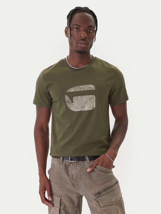 G-Star Raw T-Shirt Finger Print Burger D26041-C506 Zielony ciemny Regular Fit