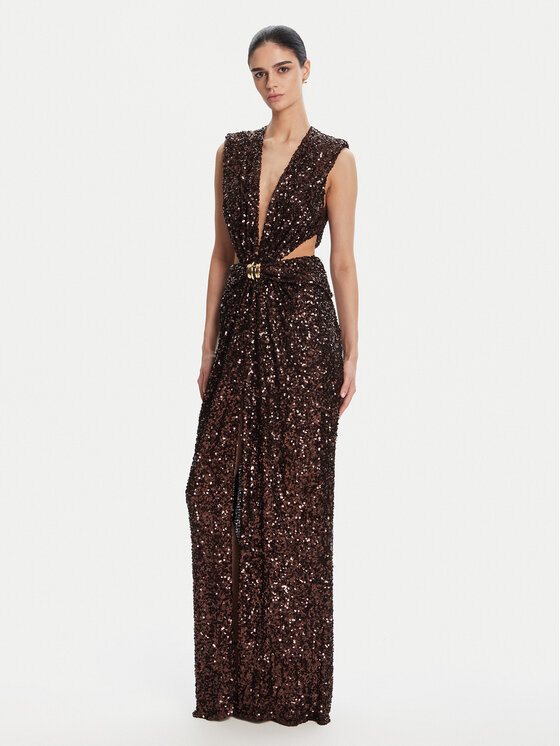 Elisabetta Franchi Sukienka wieczorowa ABR4852E2 644 Brązowy Regular Fit