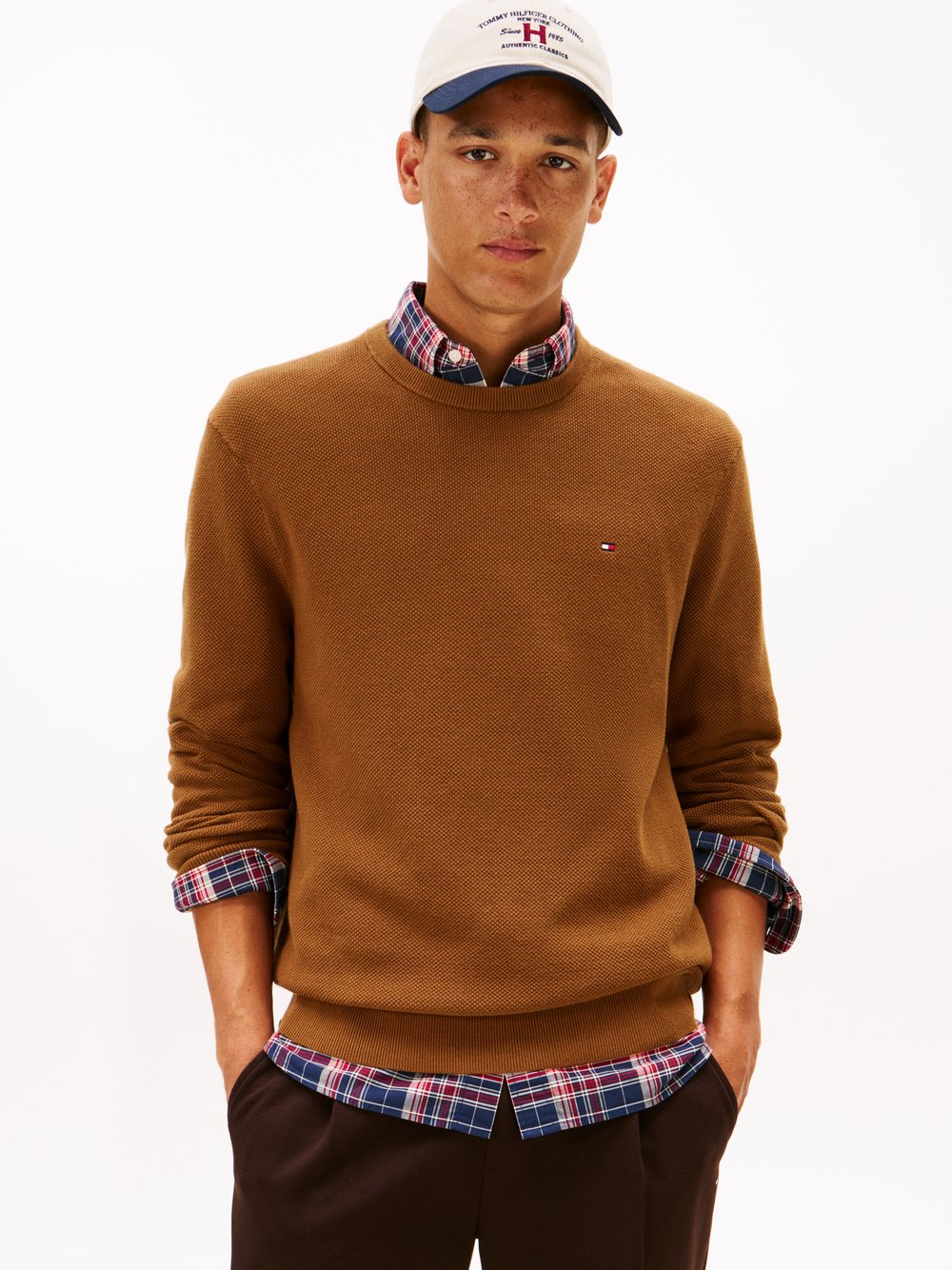 Tommy Hilfiger Męski sweter Mężczyźni Bawełna brązowy, M