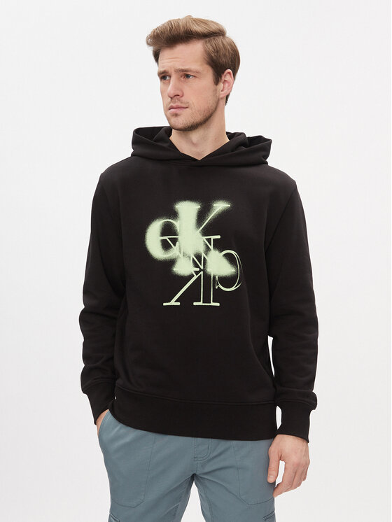 Calvin Klein Jeans Bluza Mirrored Ck Logo Hoodie J30J324630 Czarny Regular Fit