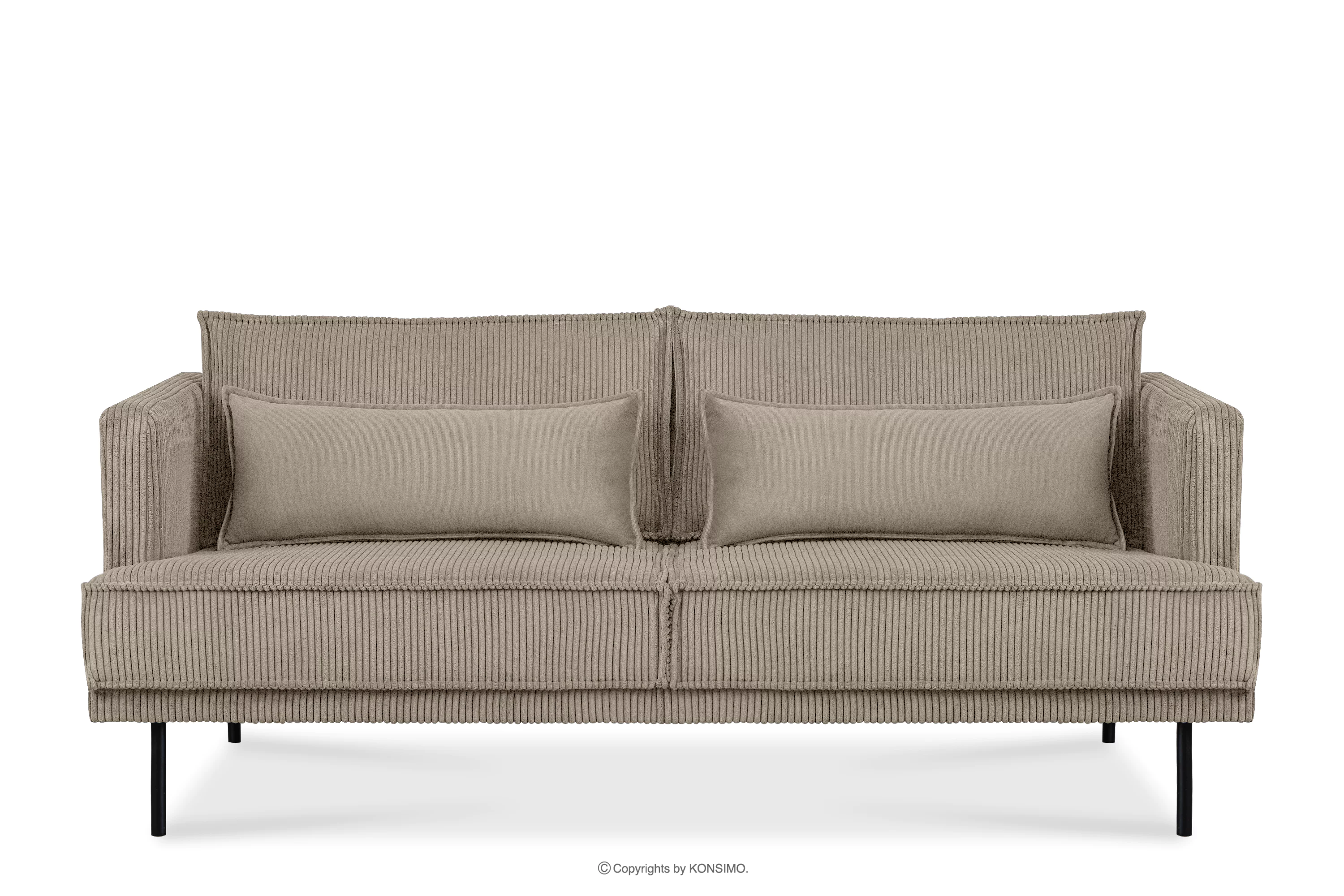 Sofa 3 osobowa w tkaninie sztruks z poduszkami welur beżowy GANZO