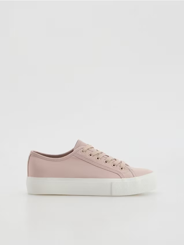 Reserved - Gładkie sneakersy - ciemnobrązowy miniaturka