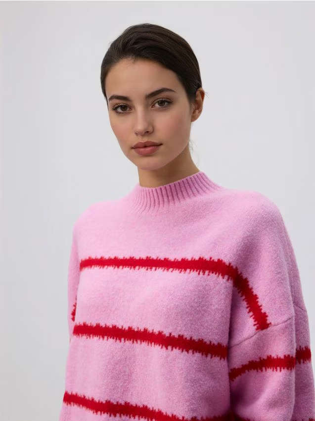 Reserved - Sweter w paski - różowy
