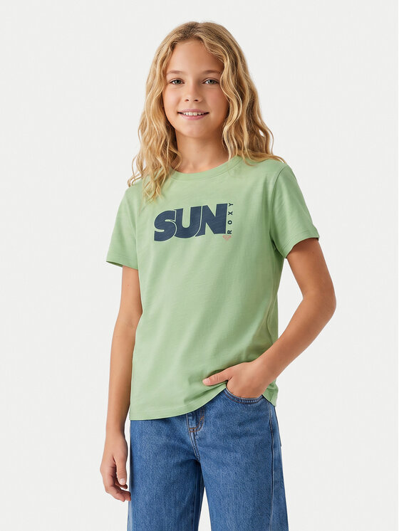 Roxy T-Shirt Orchid Art ERGZT04142 Zielony Regular Fit