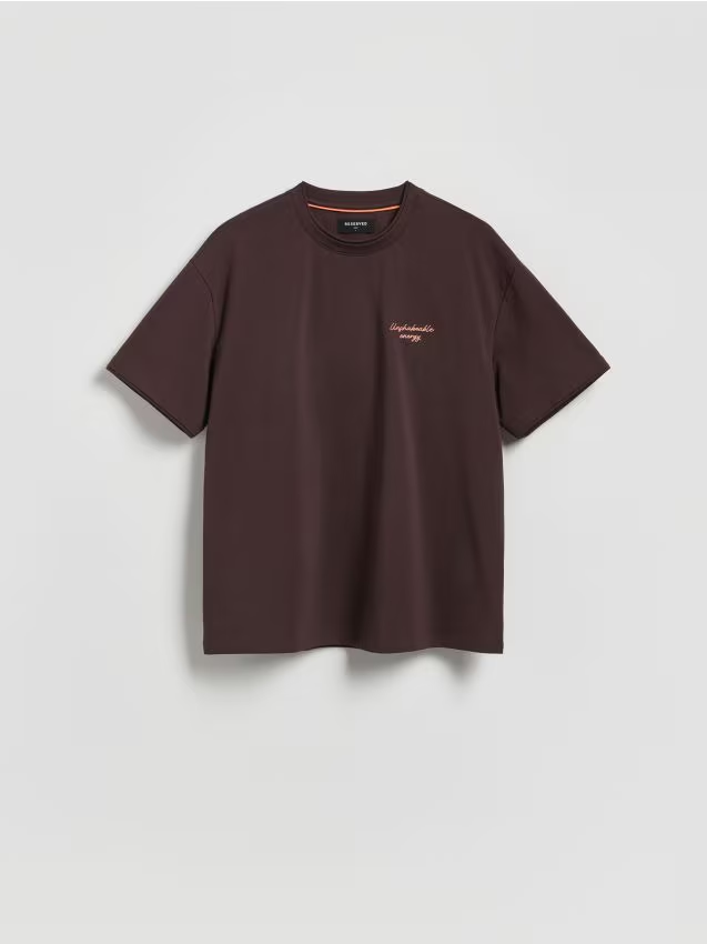 Reserved - T-shirt boxy z bawełną - ciemnobrązowy