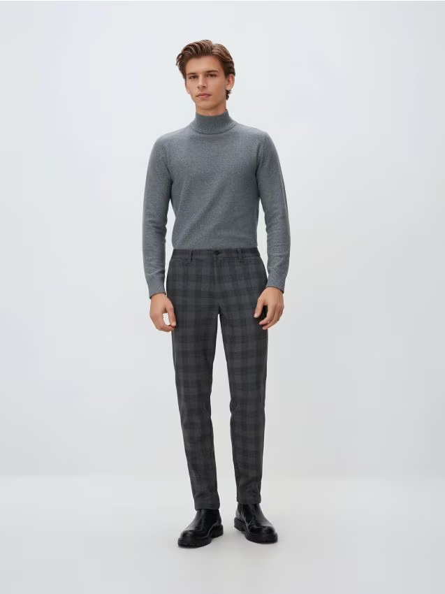 Reserved - Spodnie slim fit w kratę - ciemnoszary