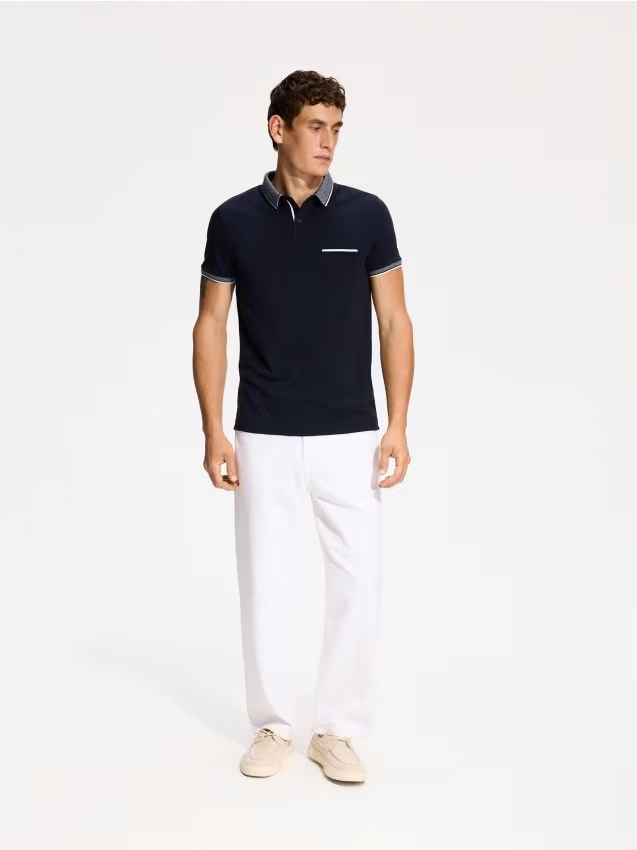 Reserved - Bawełniana koszulka polo slim - granatowy