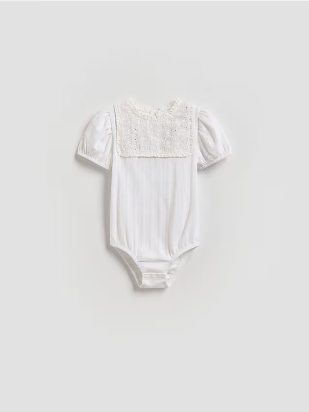 Reserved - Body z ażurową wstawką - złamana biel