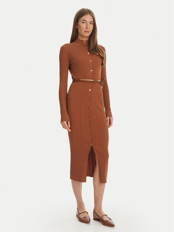 Elisabetta Franchi Sukienka dzianinowa AM-15S-61E2-V490 Brązowy Regular Fit