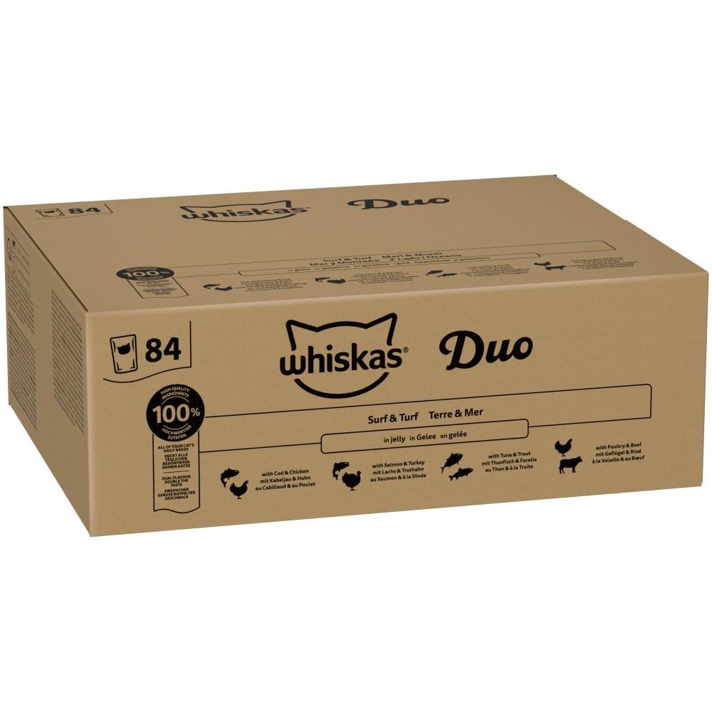 Whiskas 1+ Adult w saszetkach, 84 x 85 g - Surf and Turf Duo w galarecie