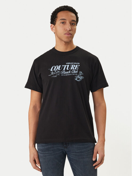 Versace Jeans Couture T-Shirt 80GAHT10 CJ00T Czarny Regular Fit