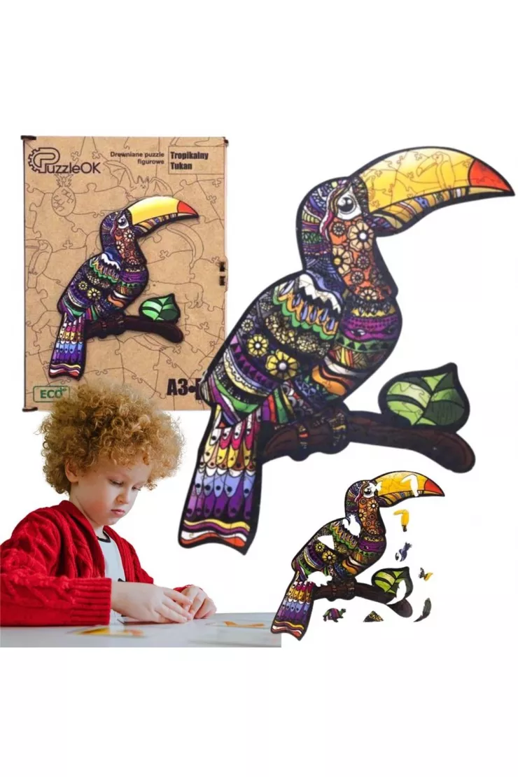 Puzzle drewniane eko 127 el. Tropikalny tukan A3