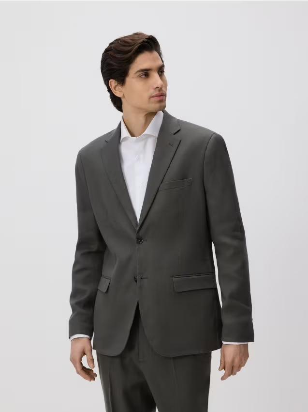 Reserved - Marynarka slim fit z lnem - ciemnozielony