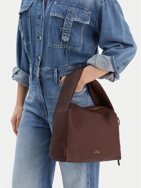 Tommy Hilfiger Torebka City Leather Shoulder Bag AW0AW18152 Brązowy