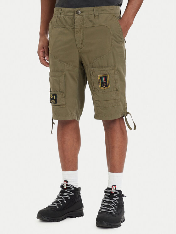 Aeronautica Militare Szorty materiałowe 261BE0041UCT01122 Zielony Regular Fit