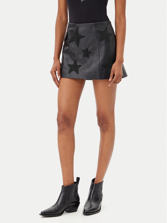 One Teaspoon Spódnica skórzana Embellished Star 27138 Czarny Regular Fit