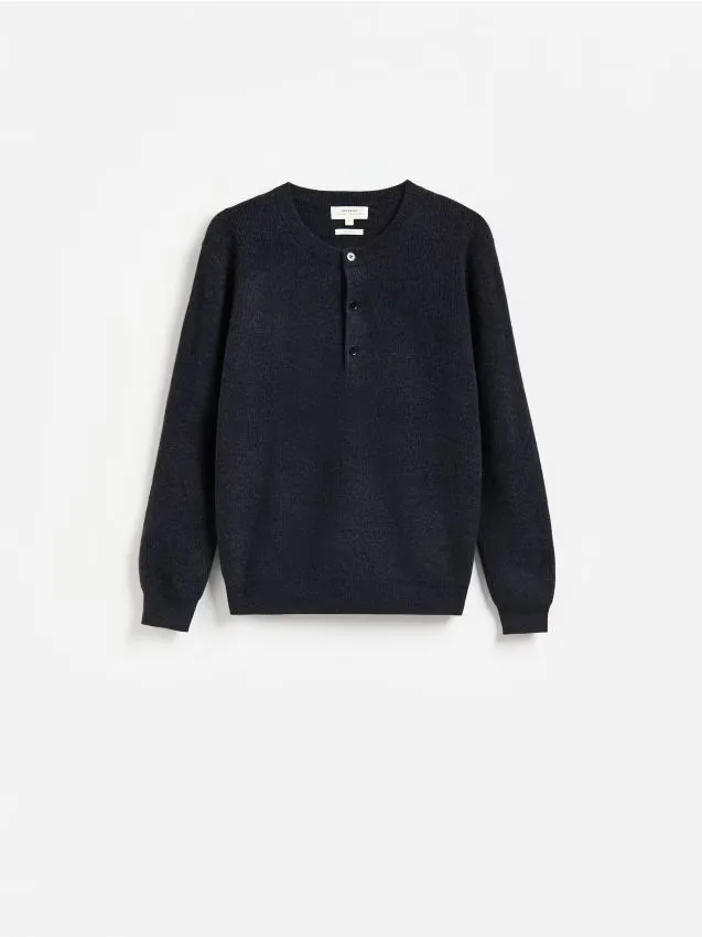 Reserved - Sweter z wełny merino - granatowy