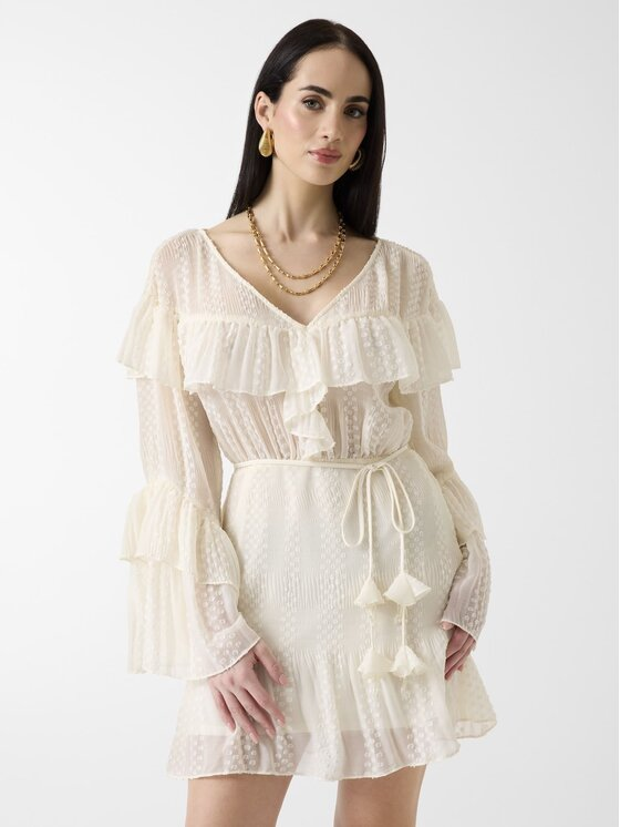 Guess Sukienka koktajlowa W6GK72 W1992 Kremowy Regular Fit