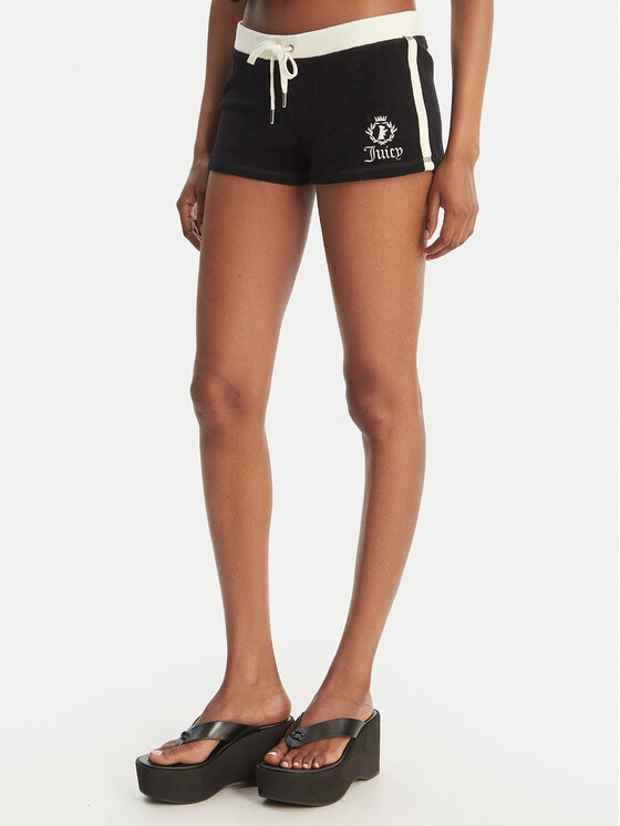 Juicy Couture Szorty sportowe Applique Terry JCWHS126315 Czarny Slim Fit