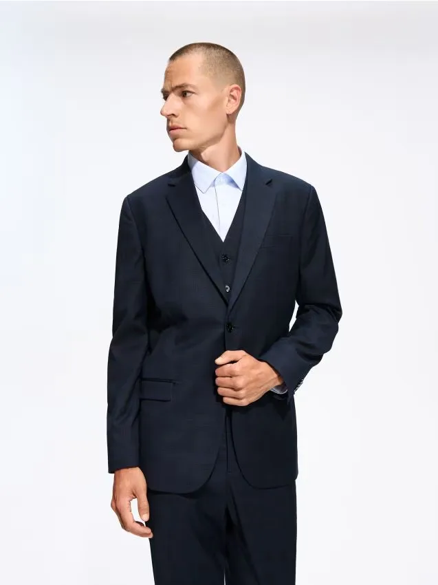 Reserved - Marynarka slim fit w kratę - granatowy