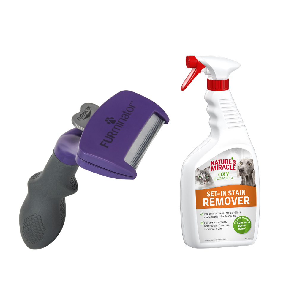 FURminator deShedding Tool dla kota + Nature's Miracle Cat Set-In Stain Remover gratis! - Koty M/L, długowłose miniaturka