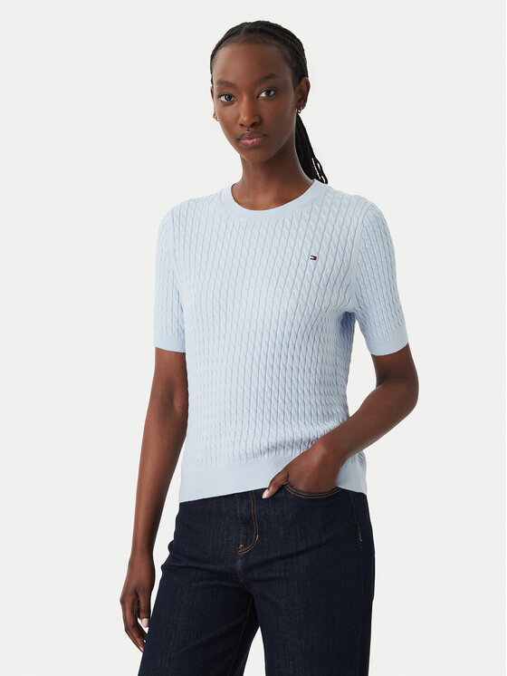 Tommy Hilfiger Sweter WW0WW41787 Niebieski jasny Regular Fit