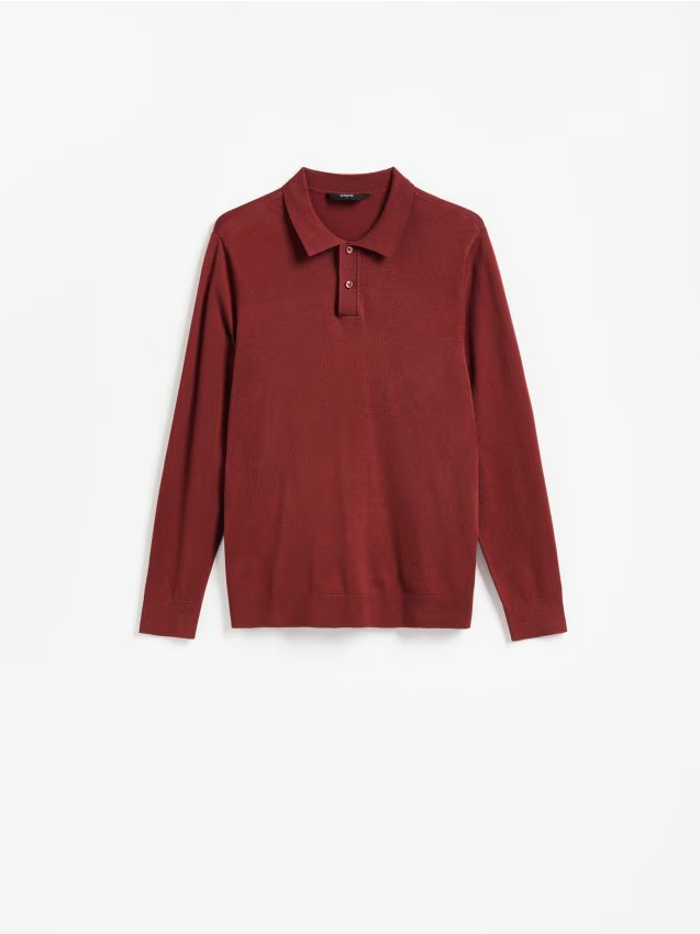 Reserved - Wiskozowy sweter polo - bordowy