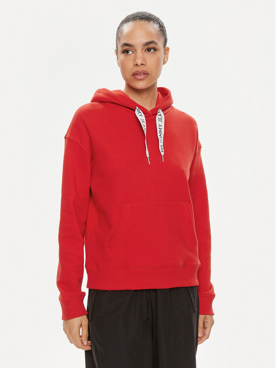 Tommy Jeans Bluza Logo Drawcord DW0DW17794 Czerwony Boxy Fit