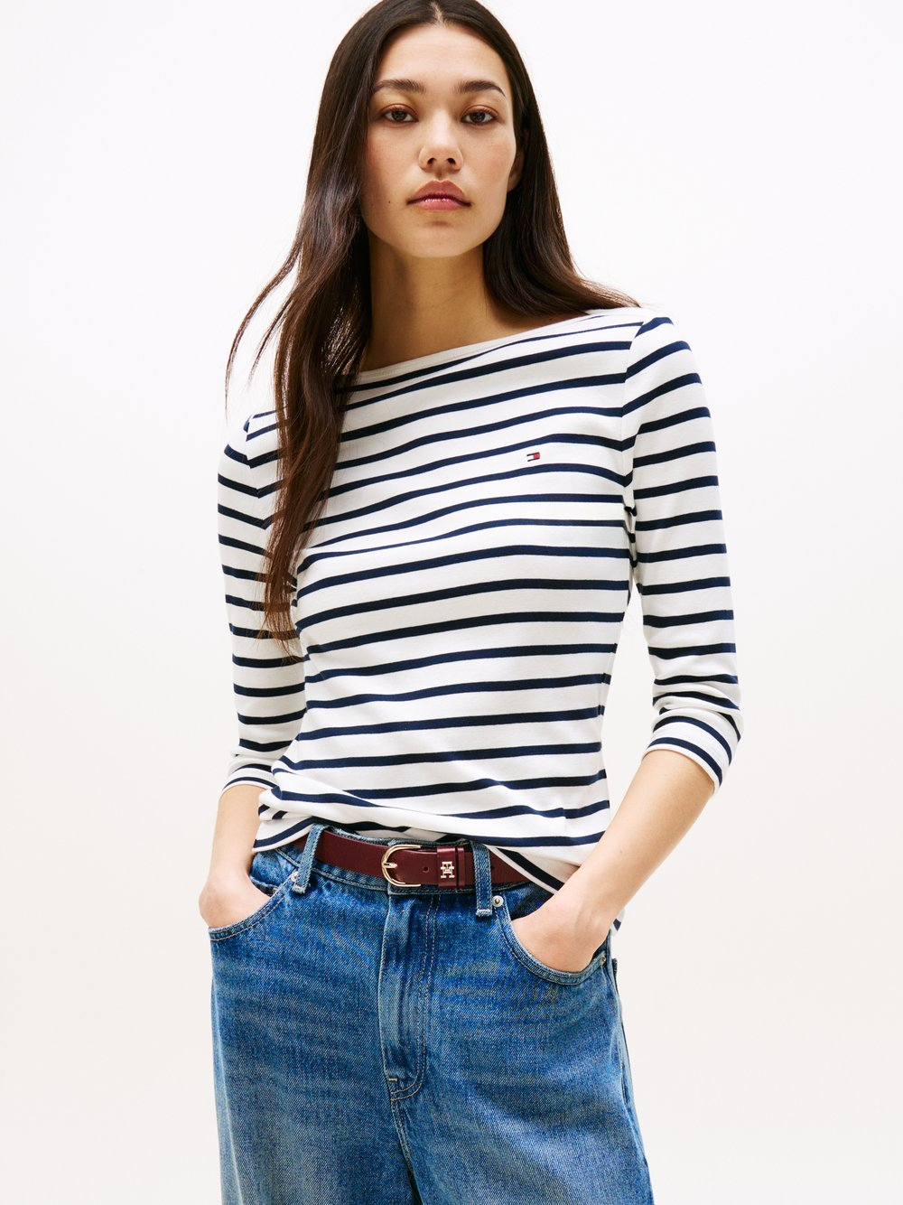 Tommy Hilfiger Damska koszulka o długości 3/4 Kobiety Bawełna biały, XL