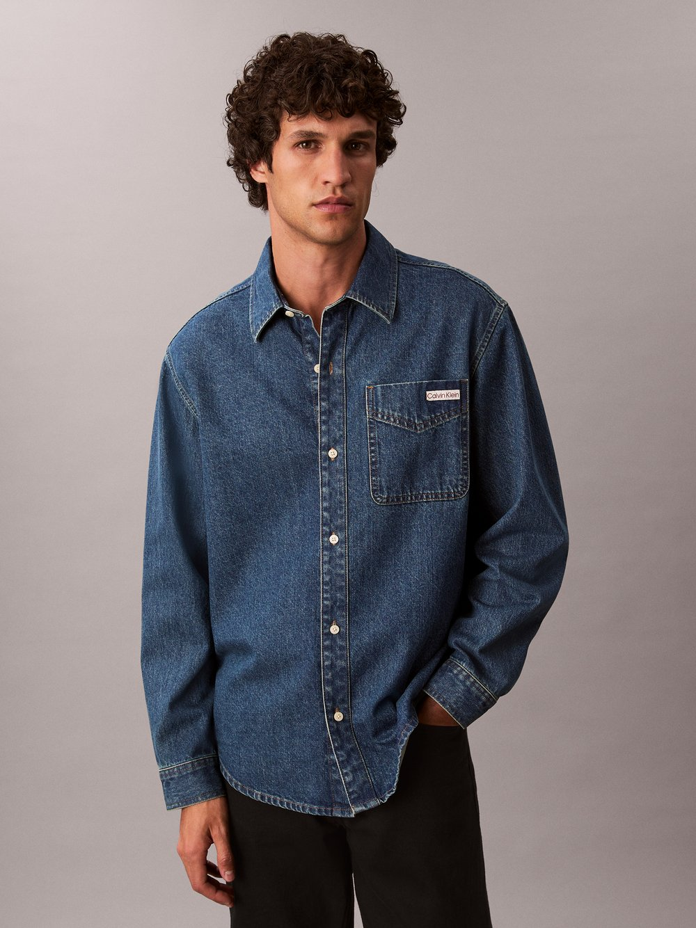 Calvin Klein Jeans Męska koszula dżinsowa Mężczyźni Modern Fit Bawełna niebieski, L