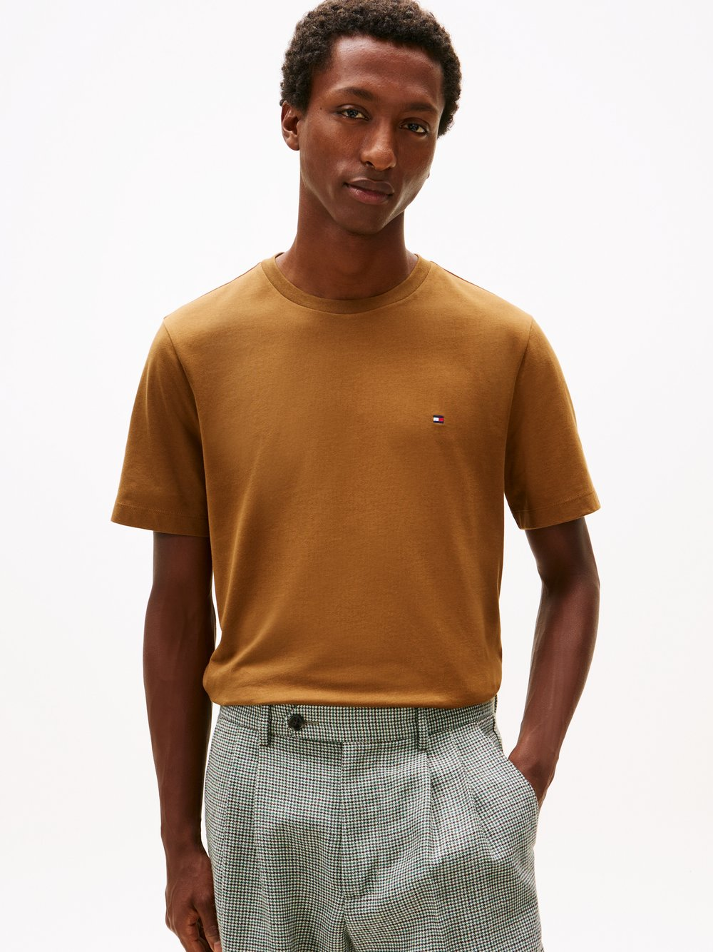 Tommy Hilfiger Koszulka męska Mężczyźni Bawełna brązowy, M