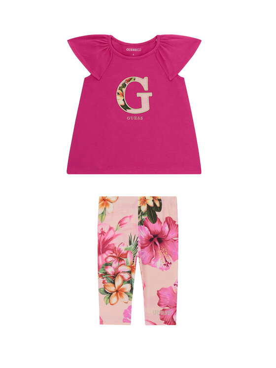 Guess Komplet t-shirt i legginsy K6GG01 K6YW4 Różowy Regular Fit