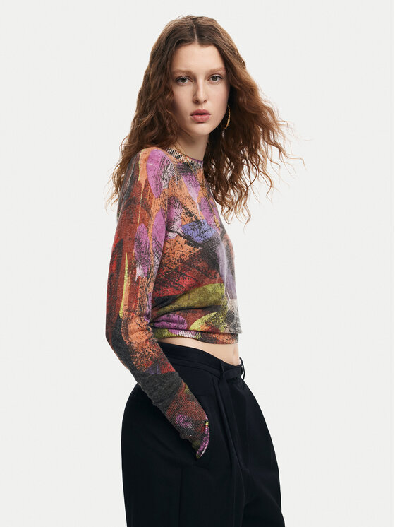 Desigual Sweter Camo Petals 24WWJF75 Kolorowy Regular Fit