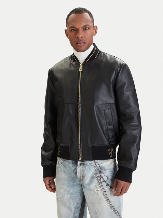 Versace Jeans Couture Kurtka skórzana 80GAVP06 CPPS3 Czarny Regular Fit