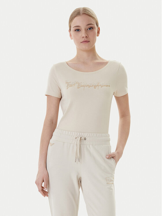 EA7 Emporio Armani T-Shirt 7W000978 AF10373 U1088 Beżowy Regular Fit