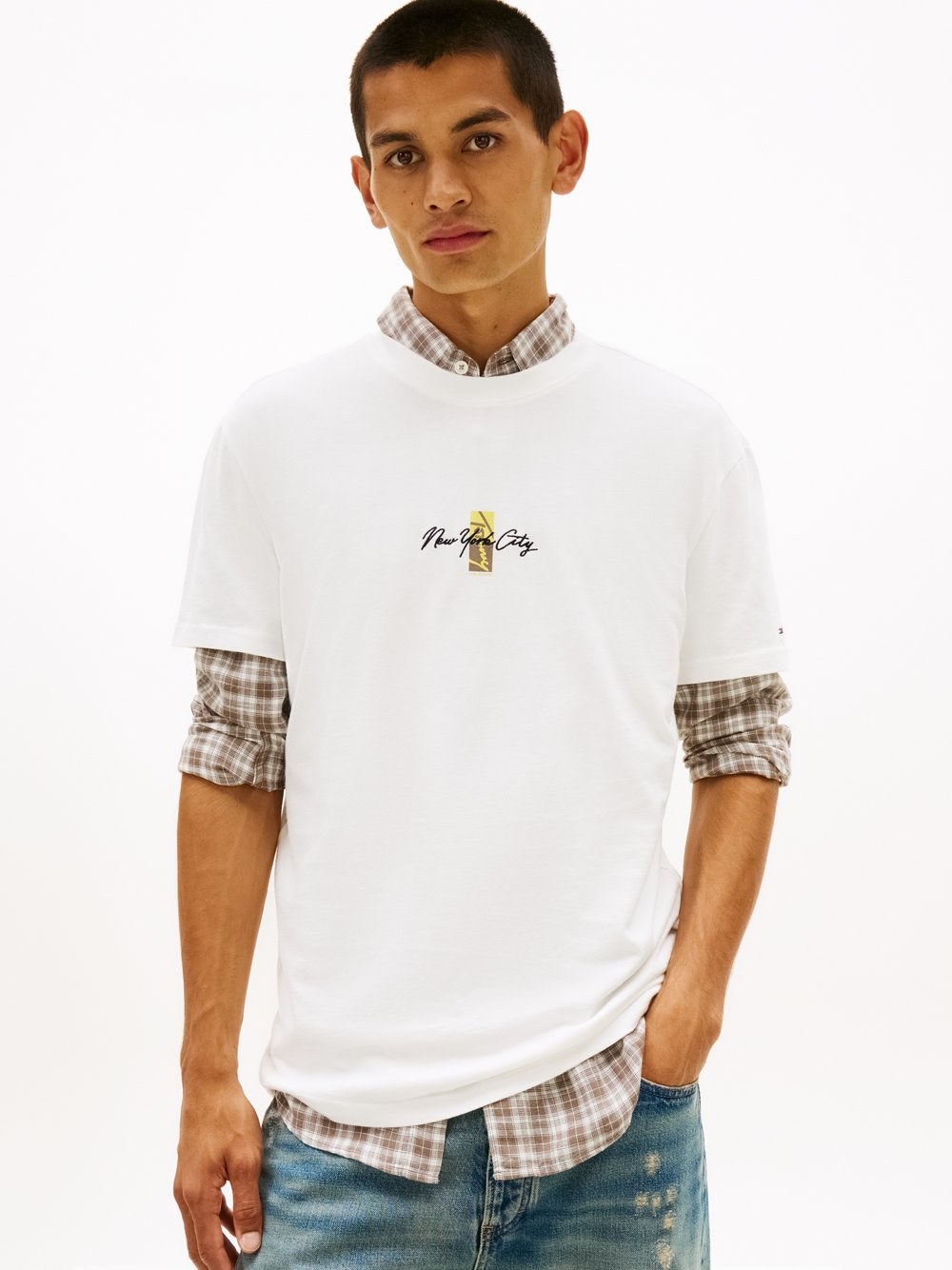 Tommy Jeans Koszulka męska Mężczyźni Bawełna biały, S