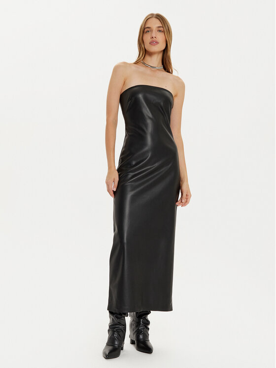 ONLY Sukienka z imitacji skóry Esther 15334722 Czarny Slim Fit miniaturka